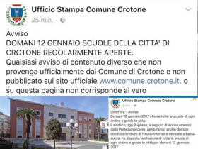Domani scuole aperte a Crotone: messaggi fasulli sui social. A ... - La Provincia Kr (Comunicati Stampa) (Registrazione) (Blog)
